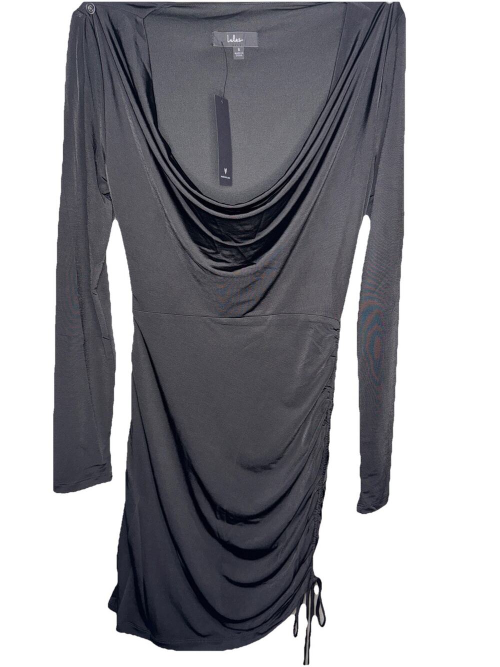 NWT Serious Stunner Black Ruched Long Sleeve Mini Bodycon Dress SZ S